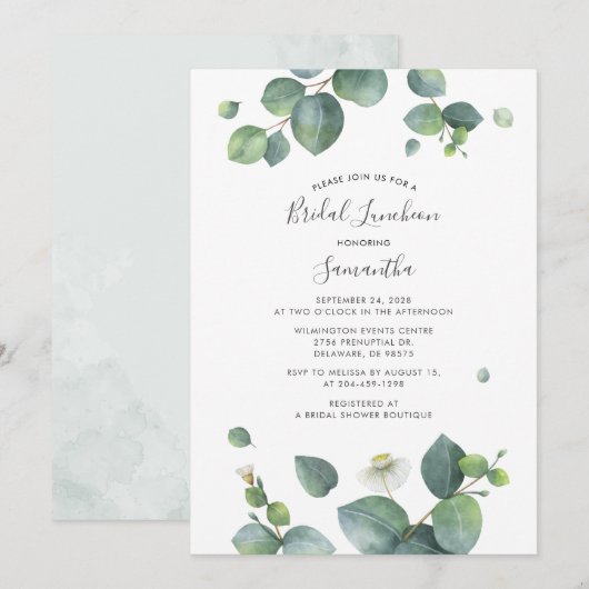 Botanische Eucalyptusbladeren Bruidslunch Kaart (Voorkant / Achterkant)
