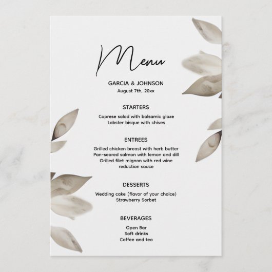 Botanische eucalyptusbladeren menu (Voorkant)