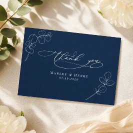 Botanische Eucalyptusbladeren Navy Blauwe Trouwdag Bedankkaart
