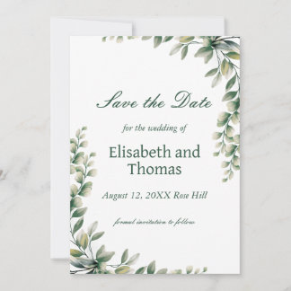 Botanische eucalyptusbladeren save the date kaart