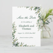 Botanische eucalyptusbladeren save the date kaart (Staand voorkant)