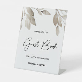 Botanische Eucalyptusbladeren Trouwgastenboek Reclamebord Met Voetstuk