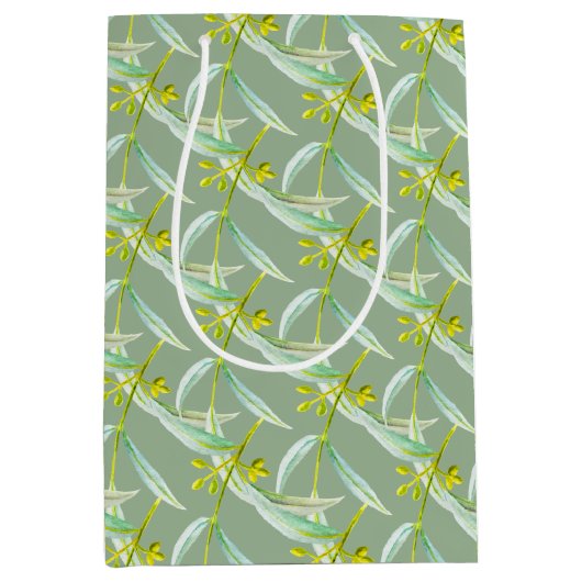 Botanische eucalyptusbladeren waterverf bloemkunst medium cadeauzakje (Voorkant)