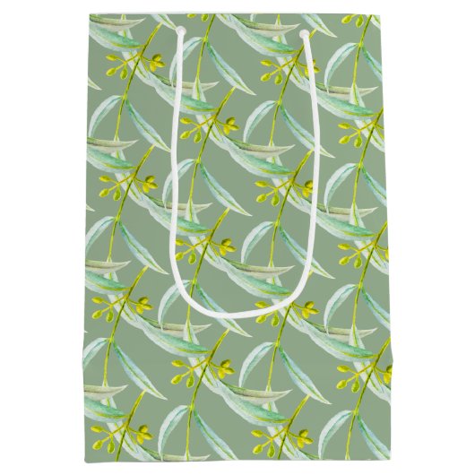 Botanische eucalyptusbladeren waterverf bloemkunst medium cadeauzakje (Achterkant)