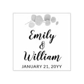 Botanische Eucalyptusbladnamen met trouwdatum Rubberstempel (Afrduk)