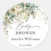 Botanische Eucalyptusbloem Waterverf Groen Goud Ronde Sticker (Voorkant)