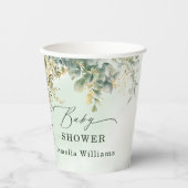 Botanische eucalyptusbloemen groen goud papieren bekers (Voorkant)