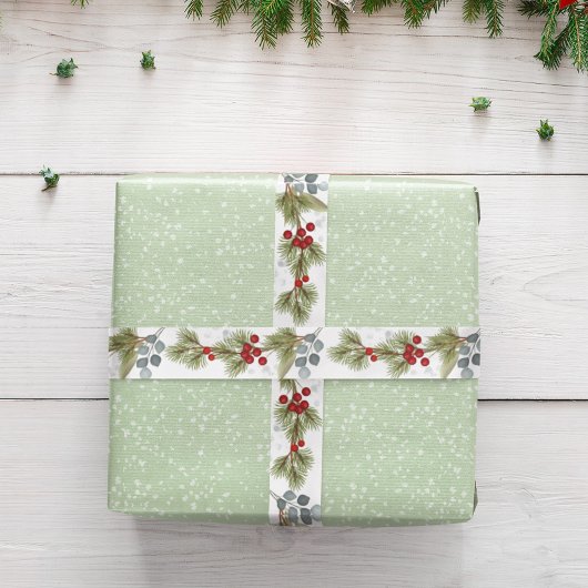 Botanische eucalyptusdennenvertakkingen Holly Berr Satijnen Lint