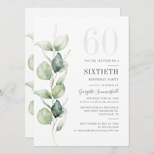 Botanische eucalyptusolie 60e verjaardag kaart (Voorkant / Achterkant)