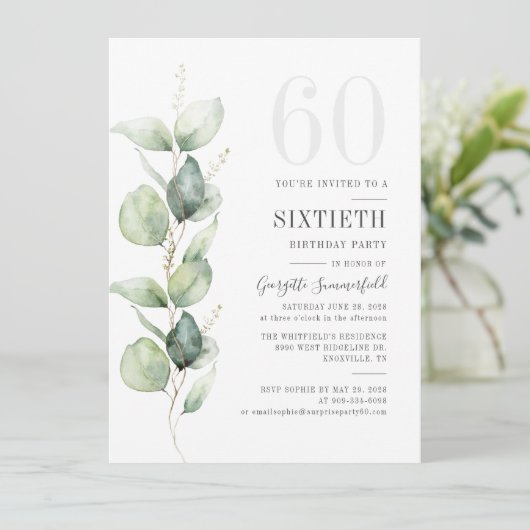 Botanische eucalyptusolie 60e verjaardag kaart (Staand voorkant)