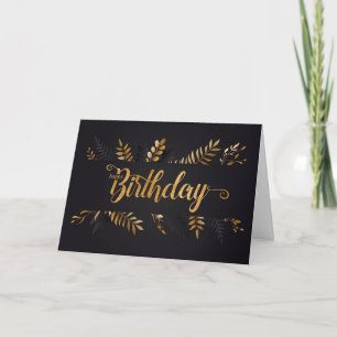 Botanische Faux Gold Leaf en Charcoal Birthday Kaart