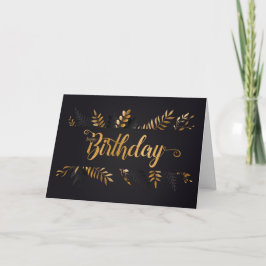 Botanische Faux Gold Leaf en Charcoal Birthday Kaart