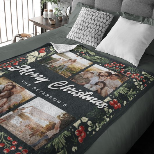 Botanische Feestelijke 4 Fotocollage Kerstmis Fleece Deken