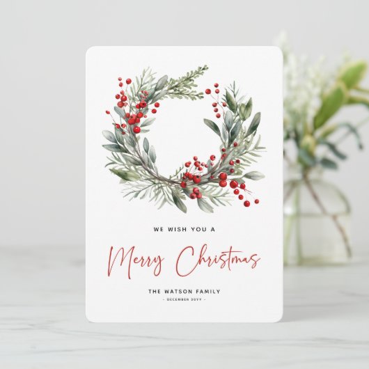 Botanische Feestelijke Kerstkrans Vrolijk Kerstfee Feestdagenkaart (Staand voorkant)