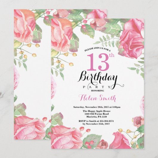 Botanische Floral 13e uitnodiging op zaterdag (Voorkant / Achterkant)