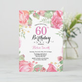 Botanische Floral 60th Birthday Invitation Kaart (Staand voorkant)