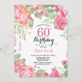 Botanische Floral 60th Birthday Invitation Kaart (Voorkant / Achterkant)