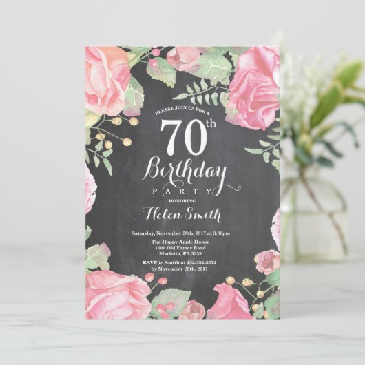 Botanische Floral, 70e verjaardag uitnodiging (Staand voorkant)