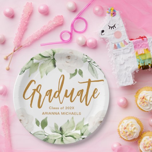 Botanische Floral Afstuderen Afstuderen Wit Papieren Bordje (Feest)