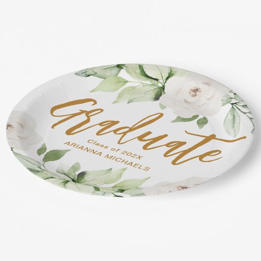 Botanische Floral Afstuderen Afstuderen Wit Papieren Bordje (Gekanteld)