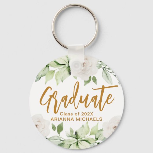 Botanische Floral Afstuderen Afstuderen Wit Sleutelhanger (Voorkant)