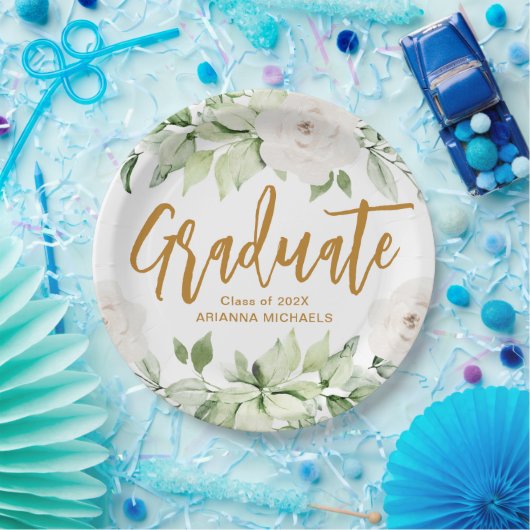 Botanische Floral Afstuderen het Afstuderen van he Papieren Bordje (Feest)