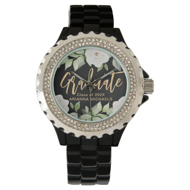 Botanische Floral Afstuderen Script Afstuderen Bla Horloge (Voorkant)
