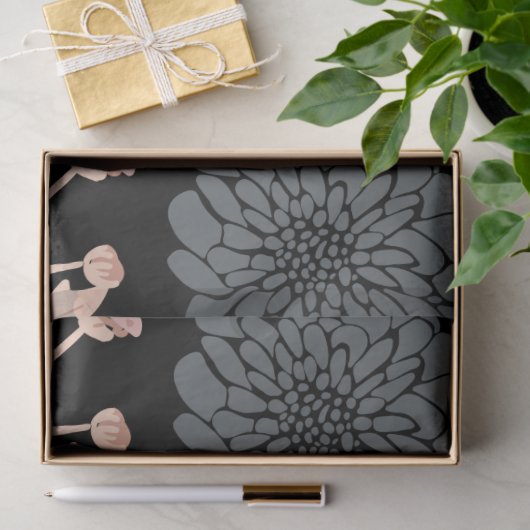 Botanische Floral Black Roze Tissuepapier (Geschenk)
