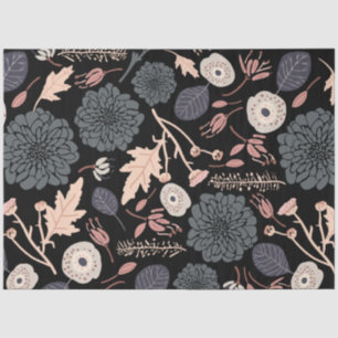 Botanische Floral Black Roze Tissuepapier