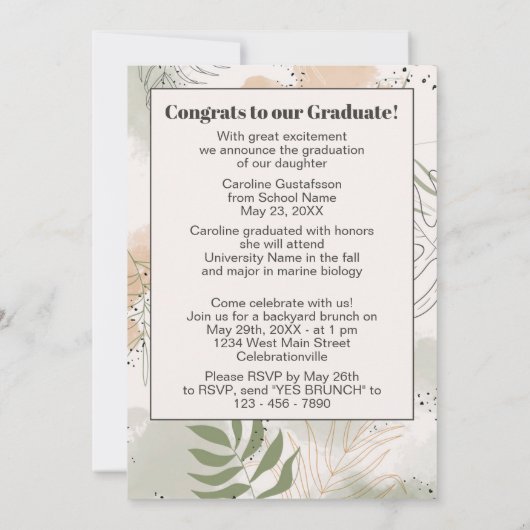 Botanische Floral Boho Afstuderen Aankondiging (Achterkant)