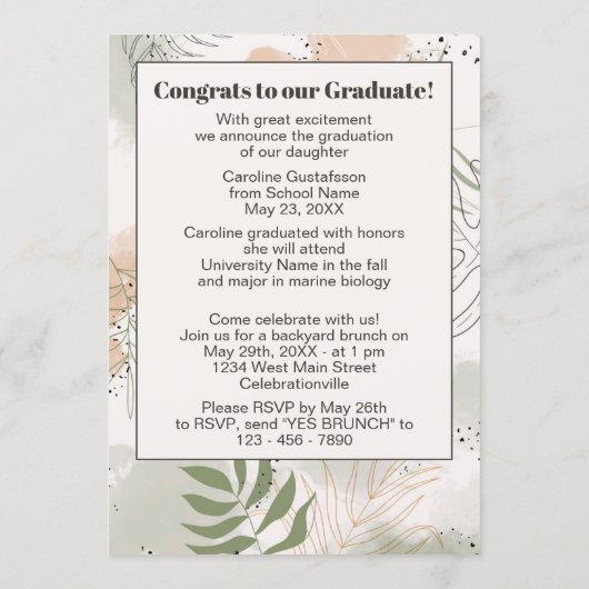 Botanische Floral Boho Afstuderen Aankondiging (Achterkant)