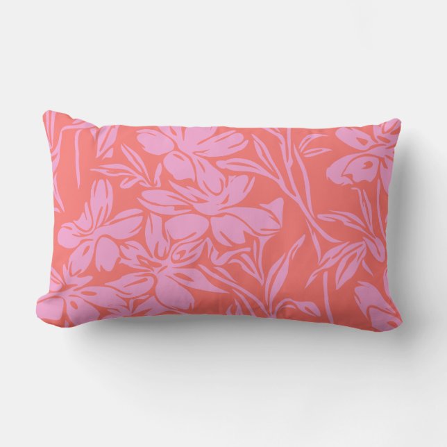 Botanische Floral Boho Art Design in Roze en Rood Buitenkussen (Voorkant)