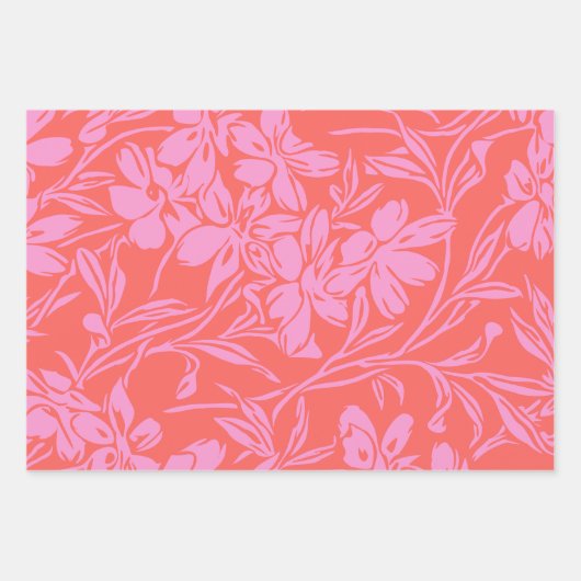 Botanische Floral Boho Art Design in Roze en Rood Inpakpapier Vel (Voorkant 2)
