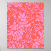 Botanische Floral Boho Art Design in Roze en Rood Poster (Voorkant)