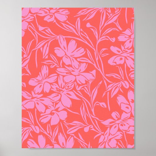 Botanische Floral Boho Art Design in Roze en Rood Poster (Voorkant)
