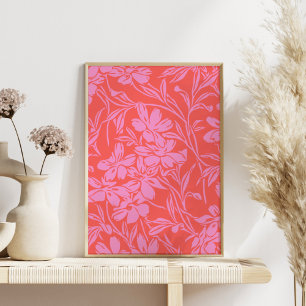 Botanische Floral Boho Art Design in Roze en Rood Poster