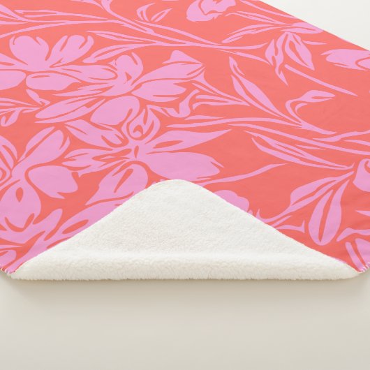 Botanische Floral Boho Art Design in Roze en Rood Sherpa Deken (3/4)