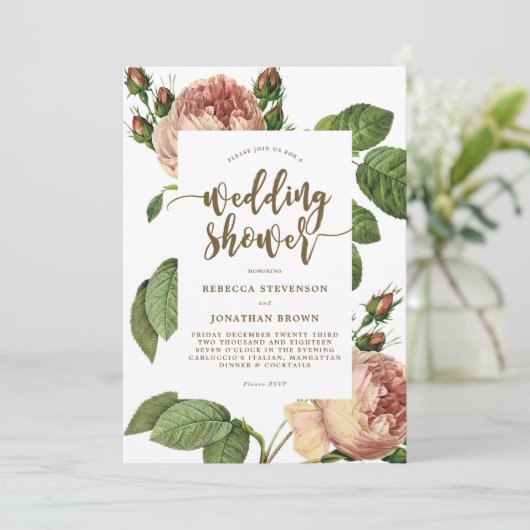 botanische floral bruiloft doucheuitnodiging kaart (Staand voorkant)