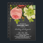 Botanische Floral Chalkboard Engagement Party Kaart<br><div class="desc">Een elegante botanische verlovingspartijuitnodiging met  illustraties van bloemen en poka dots patroon. Personaliseer door namen,  datum,  tijd,  plaats en andere gebeurtenisdetails toe te voegen. Deze bloemige uitnodiging is perfect voor ,  botanische en tuinverlovingspartijen.</div>