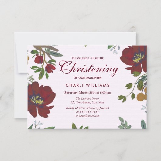 Botanische Floral Christening Baptism Invite Kaart (Voorkant)