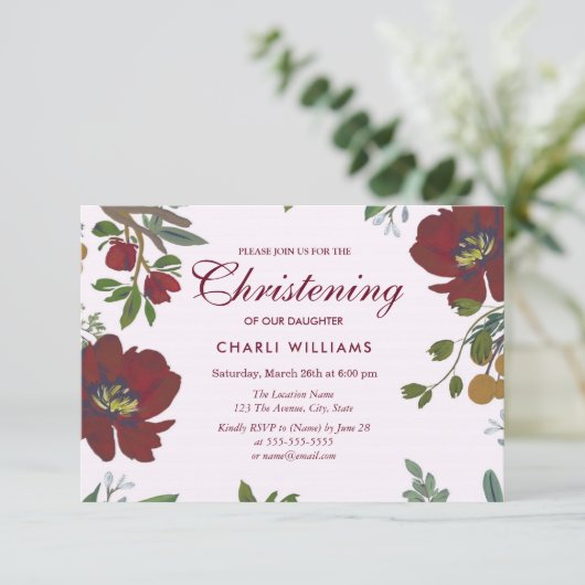 Botanische Floral Christening Baptism Invite Kaart (Staand voorkant)
