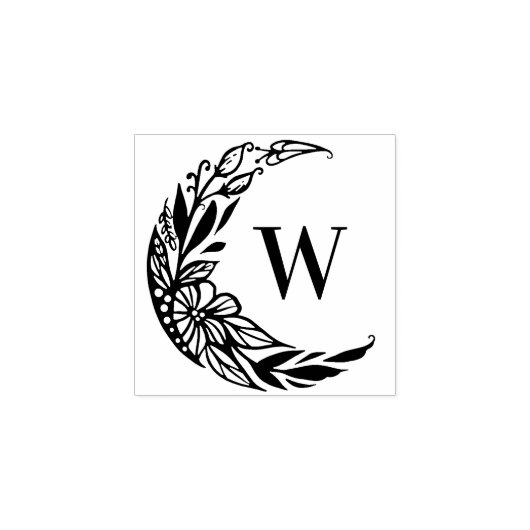 Botanische Floral Crescent Moon Custom Monogram Rubberstempel (Afrduk)