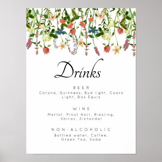 Botanische Floral Drink Menu Poster (Voorkant)