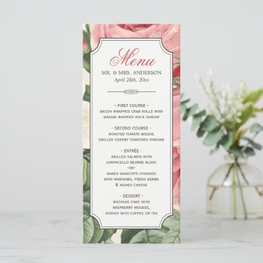  Botanische Floral Elegant Wedding Menu (Staand voorkant)