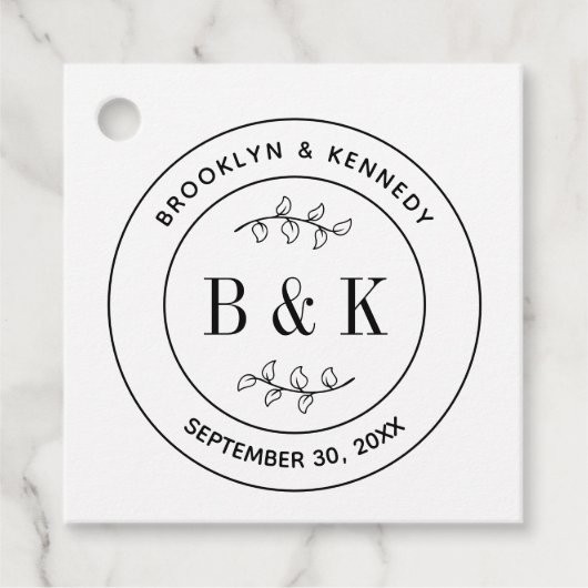 Botanische Floral Fun Monogram Weddenschap Paars N Bedankjes Labels (Voorkant)