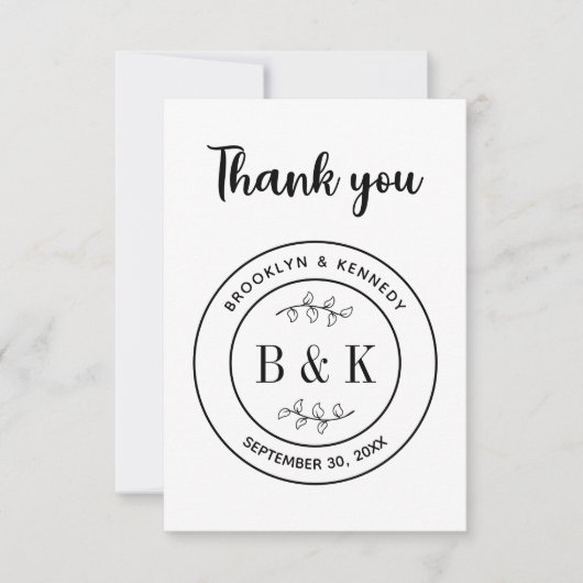 Botanische Floral Fun Monogram Weddenschap Paars N Bedankkaart (Voorkant)