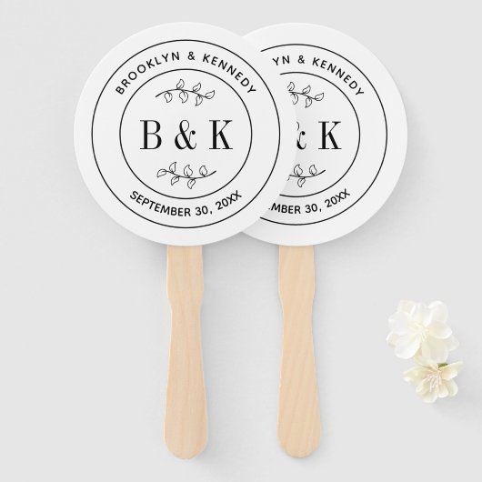 Botanische Floral Fun Monogram Weddenschap Paars N Handwaaier (Voorkant en achterkant)