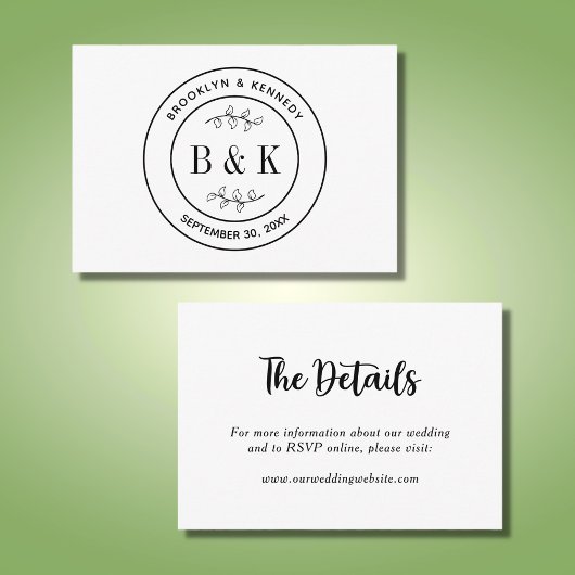 Botanische Floral Fun Monogram Weddenschap Paars N Informatiekaartje