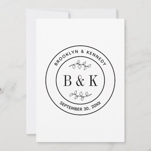 Botanische Floral Fun Monogram Weddenschap Paars N Kaart (Achterkant)