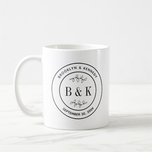 Botanische Floral Fun Monogram Weddenschap Paars N Koffiemok (Links)
